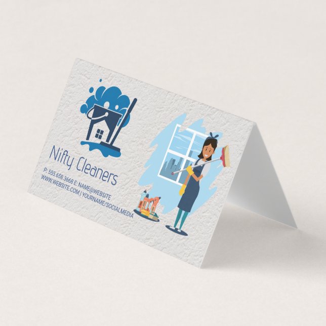 Reinigungsservice | Mop-Broom-House-Logo Visitenkarten (Vorderseite)