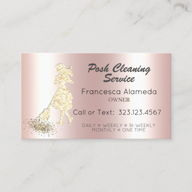Reinigungsservice Pink Metallic & Gold Glitzer Visitenkarte (Vorderseite)