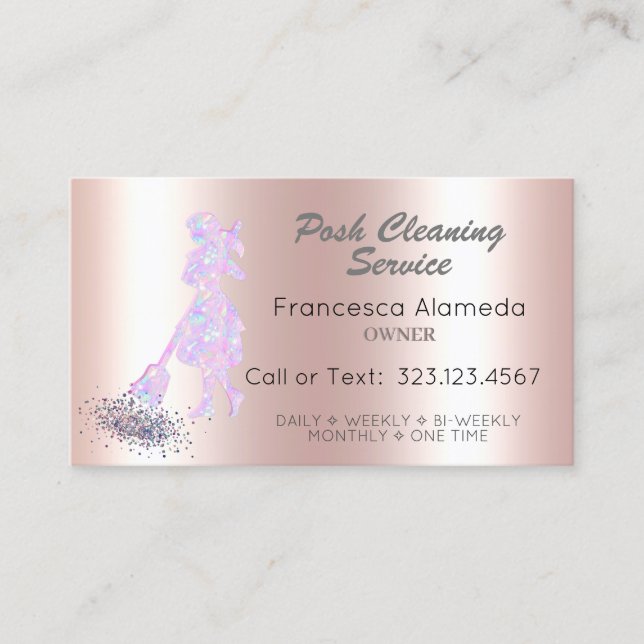 Reinigungsservice Pink Metallic & Iridescent Visitenkarte (Vorderseite)