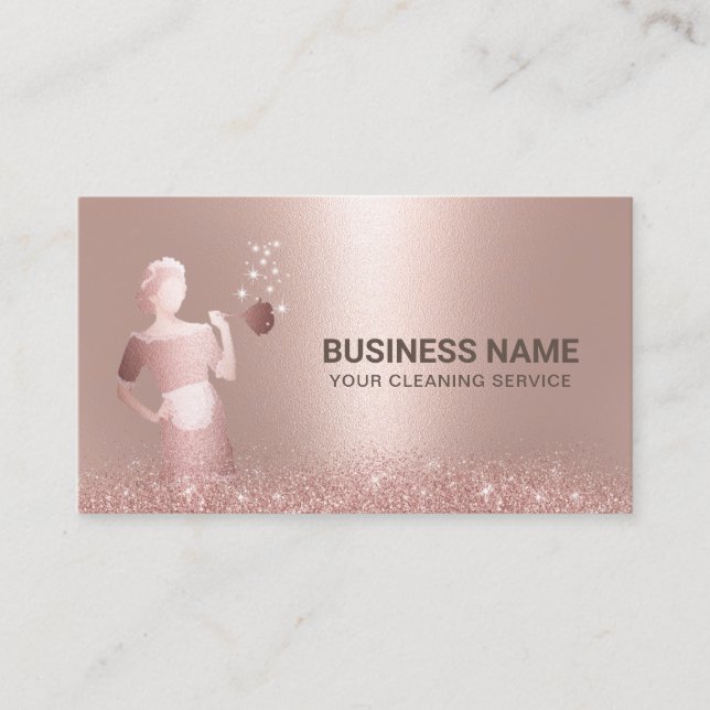Reinigungsservice Rose Gold Glitzer Visitenkarte (Vorderseite)