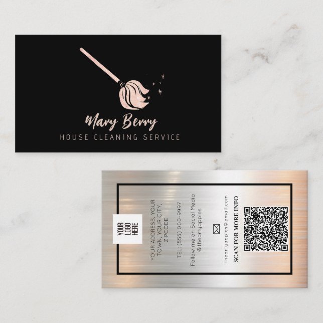 Reinigungsservice Rose Gold Mop Logo Visitenkarte (Vorne/Hinten)