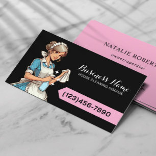 Reinigungsservice Schwarz-Pink Visitenkarte