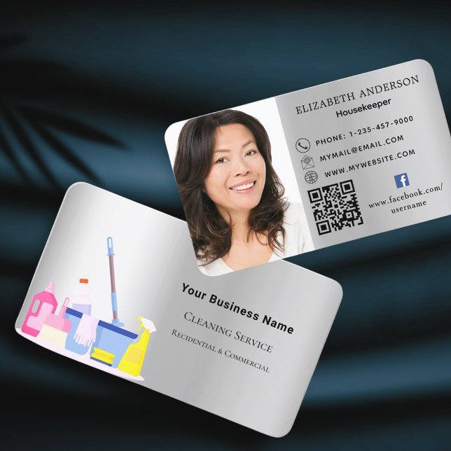Reinigungsservice Silber QR-Foto Visitenkarte (Von Creator hochgeladen)