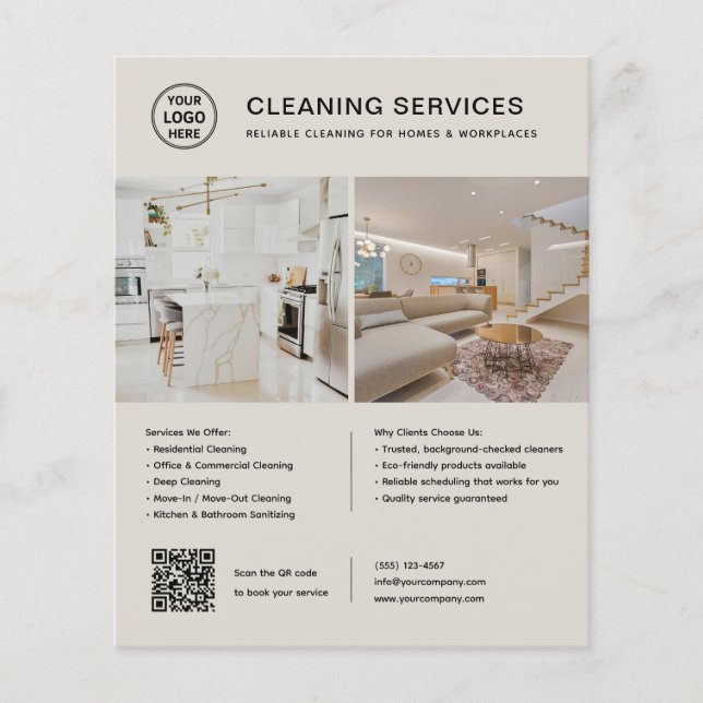 Reinigungsservices Logo Foto QR-Code Flyer (Vorne)