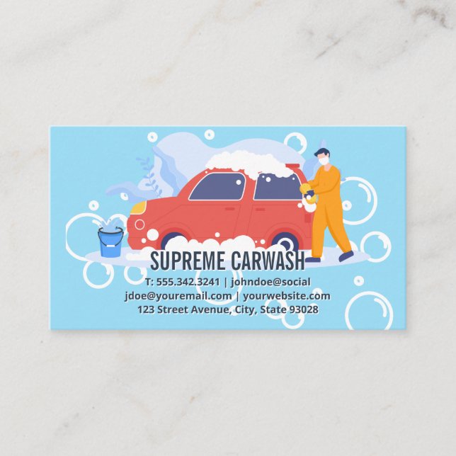 Reinigungswagen | Auto Wash Soap Blasen Visitenkarte (Vorderseite)