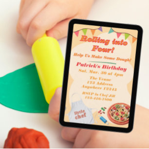 Reinrollen in, Pizza Playdoh Geburtstag Einladung
