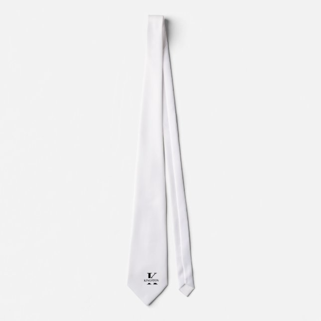 Reinweiß Elegantes Monogramm + Name Krawatte (Vorderseite)