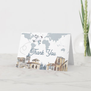 Reise-Abenteuer-Weltkarte Flugzeug Baby Shower Dankeskarte