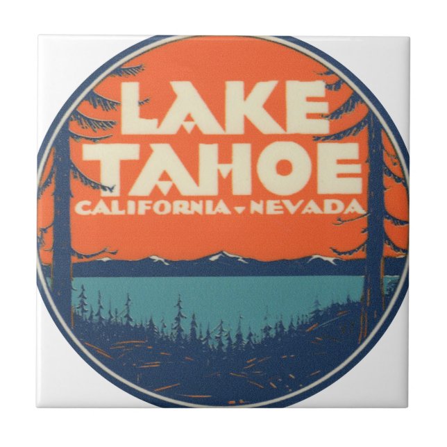 Reise-Abziehbild-Entwurf Lake Tahoe Vintager Fliese (Vorderseite)