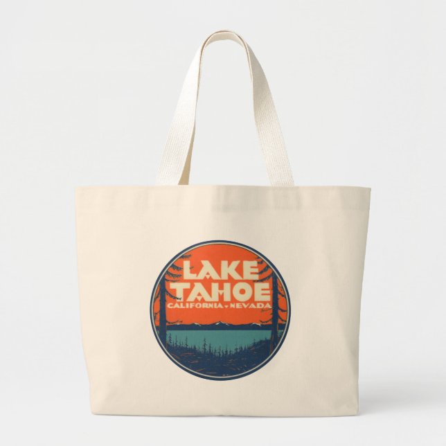 Reise-Abziehbild-Entwurf Lake Tahoe Vintager Jumbo Stoffbeutel (Vorne)