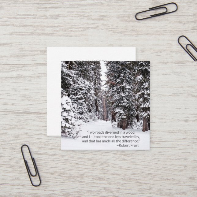 Reise-Agent-rustikales Winter-Waldzitat Quadratische Visitenkarte (Vorderseite/Rückseite Beispiel)