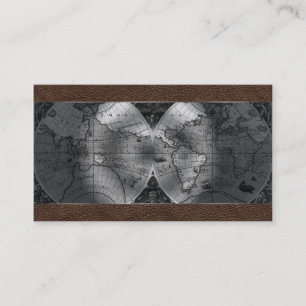 Reise-Agent-Weltkarten-Kugel-Brown-Leder Visitenkarte