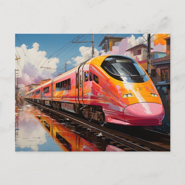Reise aus Stahl: Faszinierender Zug Inspiriert Postkarte (Vorderseite)