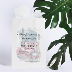 Reise-Baby-Party Paris und Karre Blaue Rosa  Mittlere Geschenktüte
