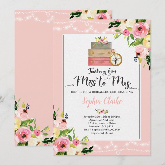 Reise Bridal Dusche Einladung Frau Floral Frau Mis (Vorne/Hinten)