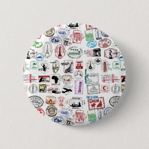 Reise-Briefmarken-Muster Button