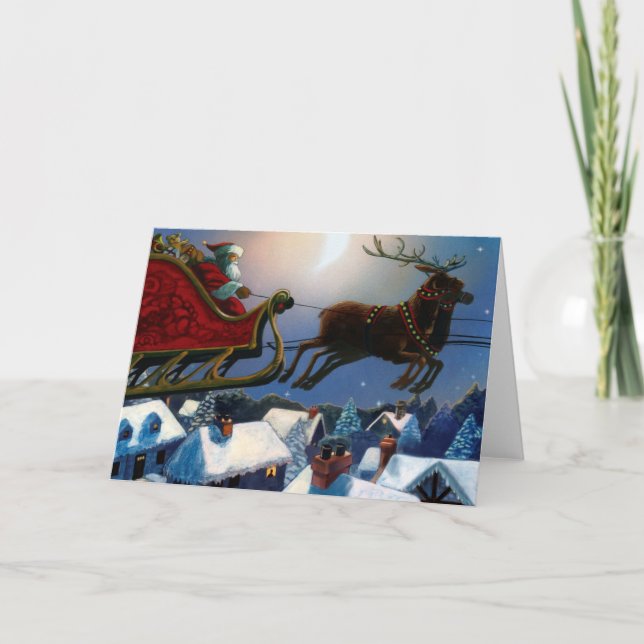 Reise des Weihnachtsmanns Feiertagskarte (Vorderseite)