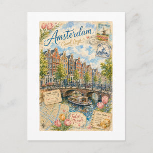 Reise durch das alte Amsterdam an den Grachten  Postkarte