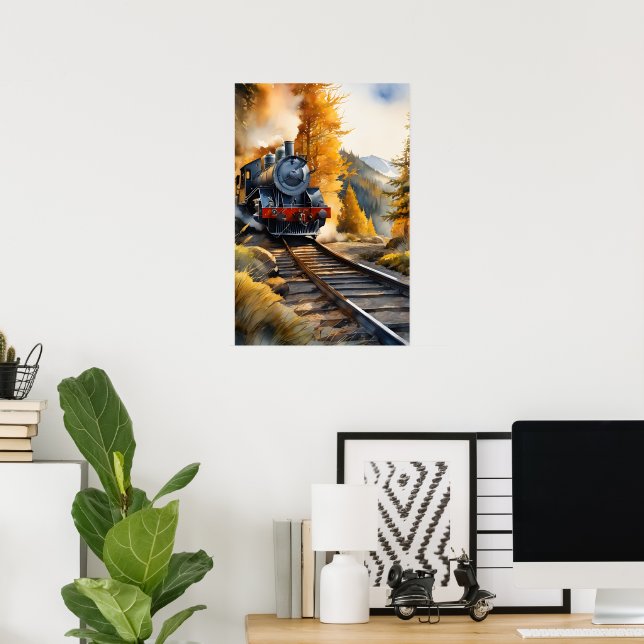 "Reise durch die Misty Mountains: Wasserfarbe Schw Poster (Heimbüro)