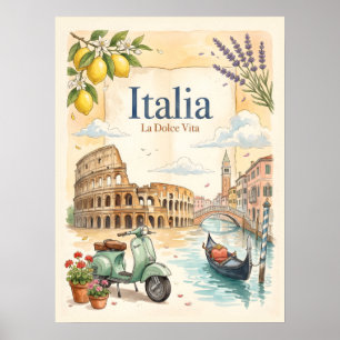 Reise durch Italien im Vintage-Stil Poster