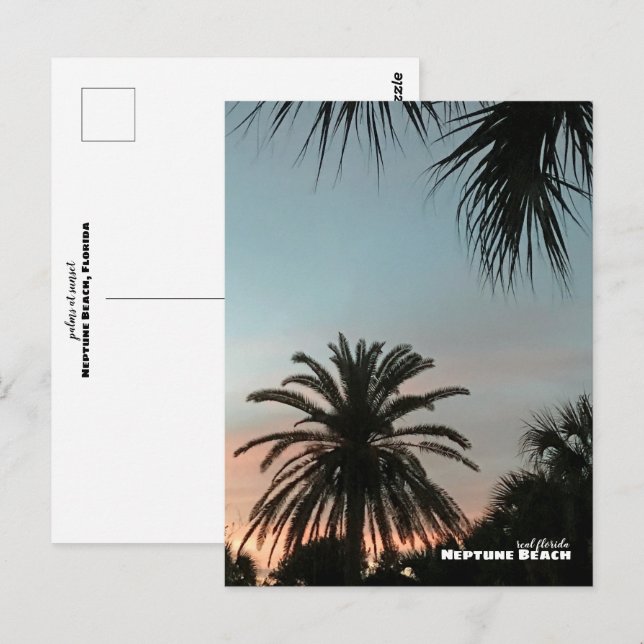 Reise-  | Florida - Neptun Beach Pink Sunset Palms Postkarte (Vorne/Hinten)