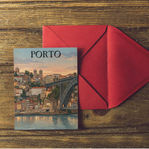 Reise-Illustration der Stadt Porto Portugal im Vin Postkarte