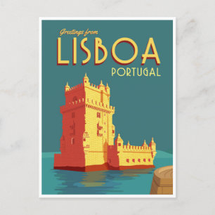 Reise im Retro-Stil mit Aquarell Lissabon Portugal Postkarte