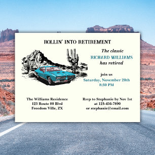Reise im Ruhestand Oldtimer-Wüstenparty Einladung