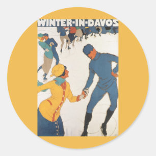 Reise im Stil der Vergangenheit, Art Deco, Winter  Runder Aufkleber
