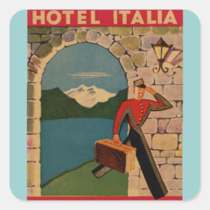 Reise im Stil der Vergangenheit - Hotel Italia Quadratischer Aufkleber