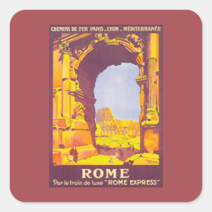 Reise im Vintage-Stil, das Kolosseum in Rom Italie Quadratischer Aufkleber