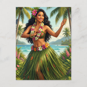 Reise im Vintage-Stil Hawaiian Hula Girl Postkarte