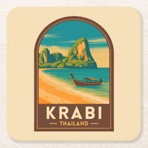 Reise im Vintage-Stil Krabi Thailand Railay Beach Rechteckiger Pappuntersetzer