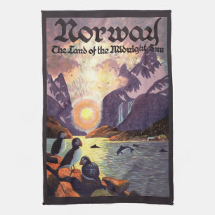 Reise im Vintage-Stil, Norwegen Fjordland der Mitt Geschirrtuch