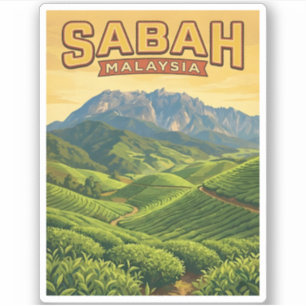 Reise im Vintage-Stil Sabah Borneo Malaysia Natur  Aufkleber