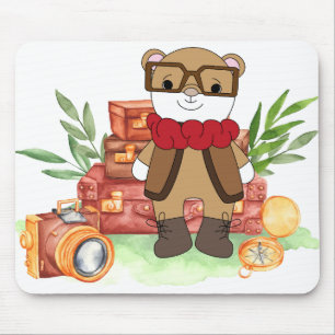 Reise im Vintage-Stil süßer Bär Cartoon-Abenteuer Mousepad