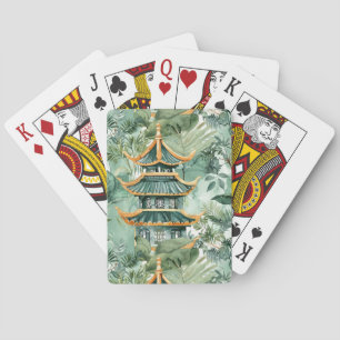 Reise in den vintage asiatischen Pagodenwald Spielkarten