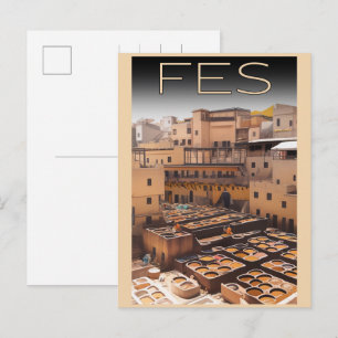 Reise in die Altstadt von Fes Medina Marokko Vinta Postkarte