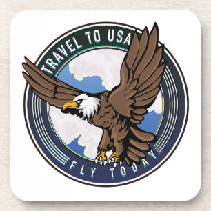 Reise in die USA Fly today Logo Getränkeuntersetzer