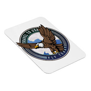 Reise in die USA Fly today Logo Magnet