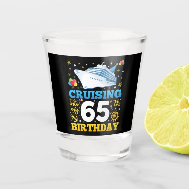 Reise in meine 65 Geburtstagsparty Schnapsglas (Vorderseite)