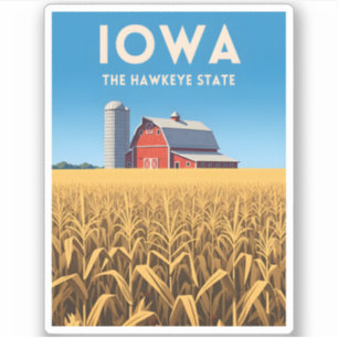 Reise-Iowa im Retro-Stil - Landschaft einer Farm i Aufkleber