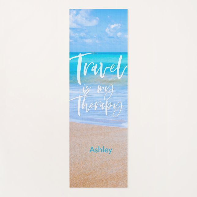 REISE IST MEINE THERAPIE White Quote Name Strand Yogamatte (Vorderseite)