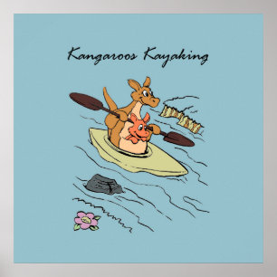Reise Kangaroo Blue Cartoonish Poster