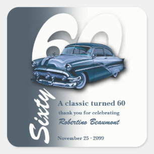 Reise Klassisch Blaues Auto wird 60 Jahre alt Quadratischer Aufkleber