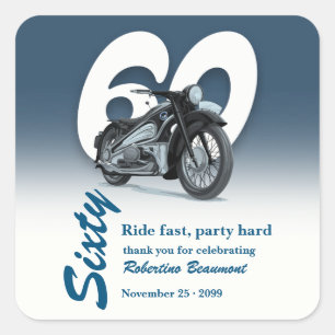 Reise Klassische Motorradfahrt Schnell 60. Geburts Quadratischer Aufkleber