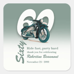Reise Klassische Motorradfahrt Schnell 60. Geburts Quadratischer Aufkleber