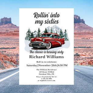 Reise Klassisches Retro-Auto Rollende 60. Geburtst Einladung