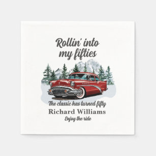 Reise Klassisches Retro-Auto Rollt 50. Geburtstag Serviette
