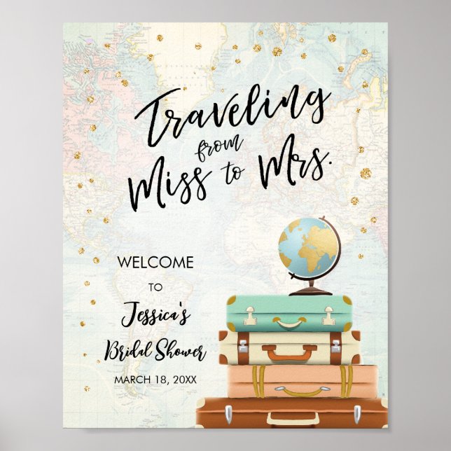 Reise Miss zu Mrs Travel Brautparty Willkommen Poster (Vorne)